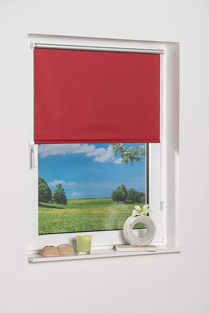 K-home Klemmfix Mini Roller Blind, Red Blackout, Fabric, 40 x 150 cm (W x H)