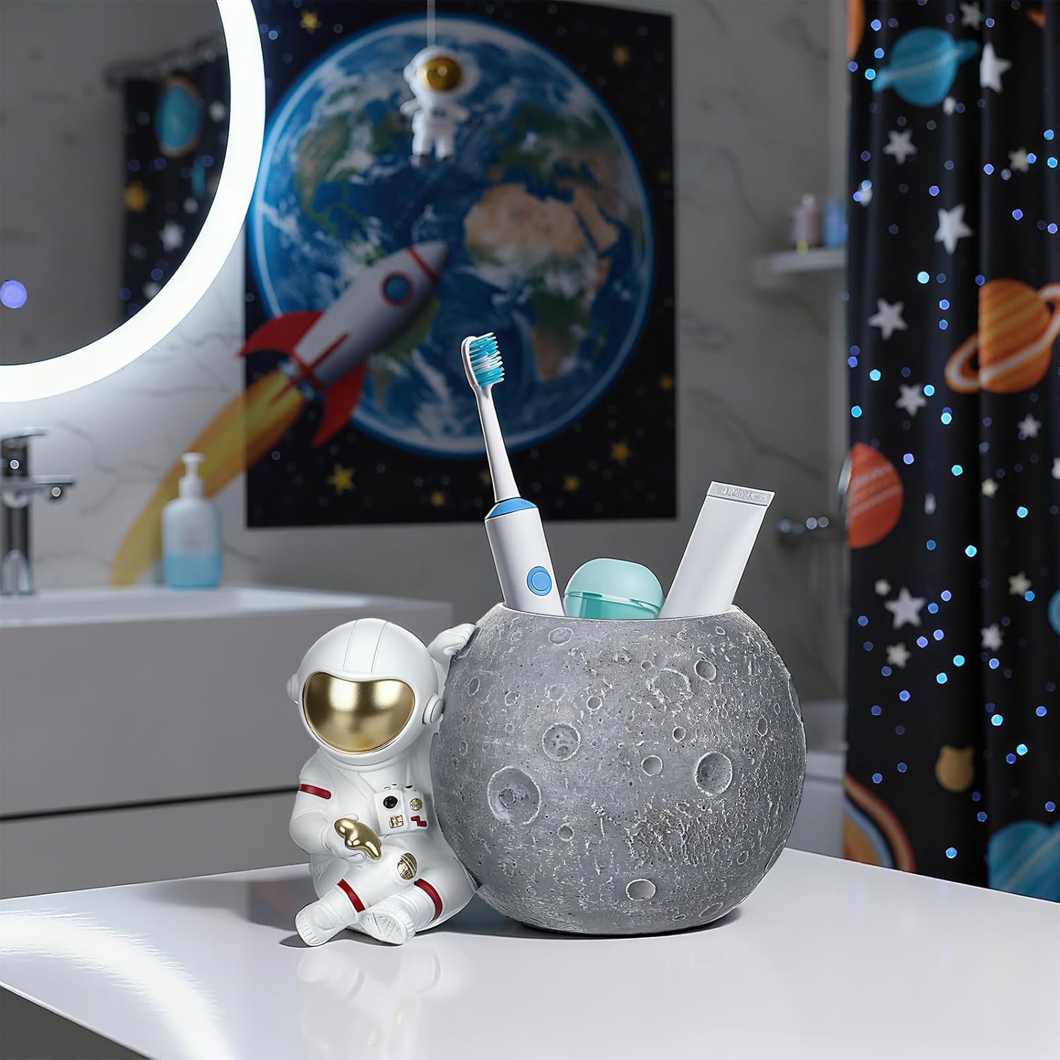 Astronaut Toothbrush Holders for Bathrooms Cute Space Astronaut Pen Holder Easy to Clean Toothbrush and Toothpaste Holder for Bathroom Organizer and Accessories Office Desk Supplies