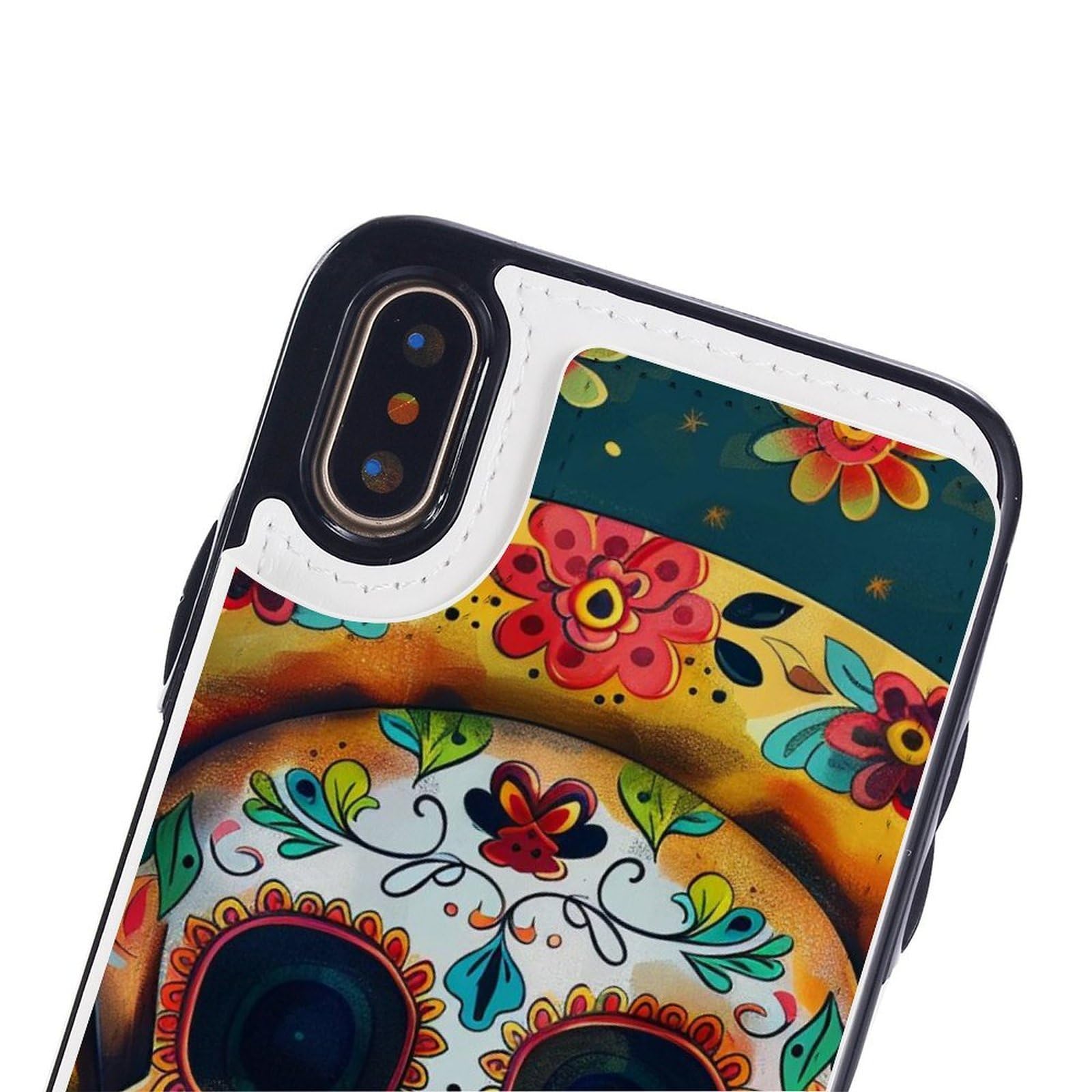 Etui portfelowe na iPhone'a X/XS, meksykańskie nadruki czaszki skórzane etui na telefon z klapką z przegródkami na karty