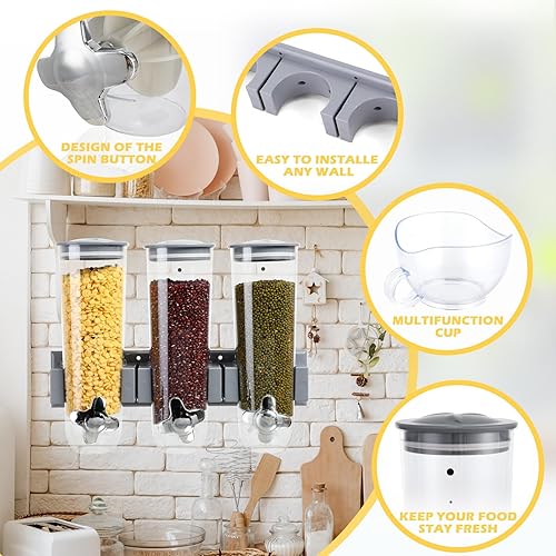 Miniatura 3 de Dispensador triple de alimentos Juego de 3 dispensadores de alimentos secos fáciles de usar para dulces, nueces, arroz, granola, cereales