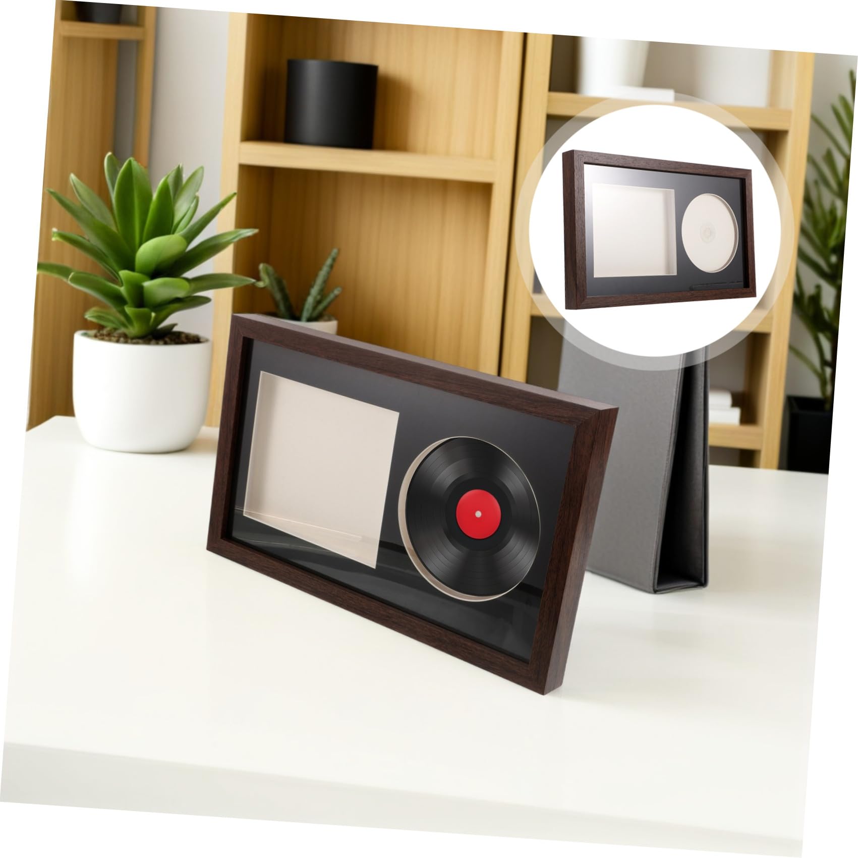 SHINEOFI Cornice per Esposizione Album Musicali e CD in Legno Design 3d Cavo, Supporto Stabile e Posizionamento Flessibile, per Angolo Musica o Soggiorno