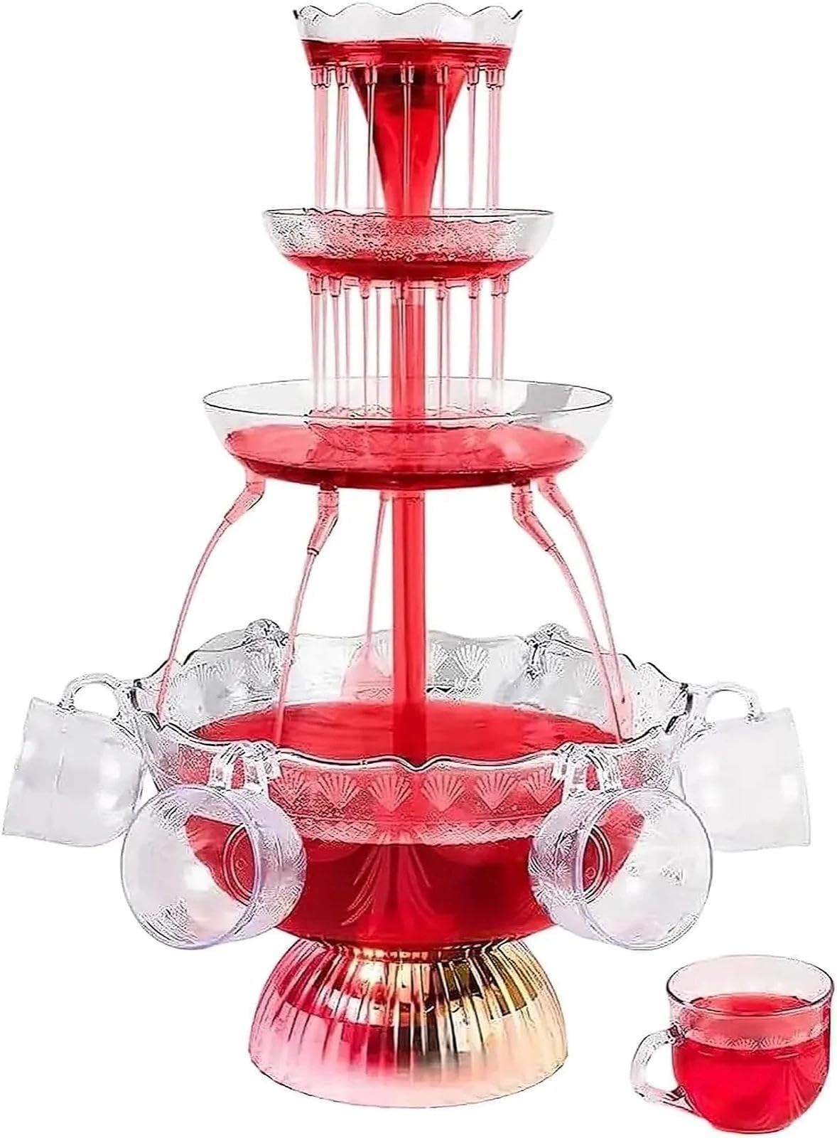 Fontana elettrica da cocktail con base a LED e 5 tazze, ideale per champagne, vino, birra e succhi di frutta, per matrimoni, feste e celebrazioni, macchina per bevande a 3 livelli