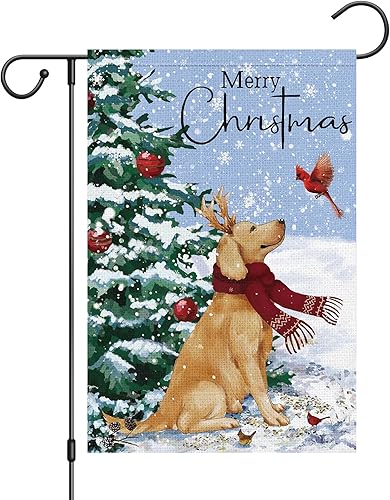 Louise Maelys Bandera de jardín de perro Golden Retriever de invierno de 12 x 18 pulgadas, de doble cara, de arpillera, pequeña, de bienvenida, para