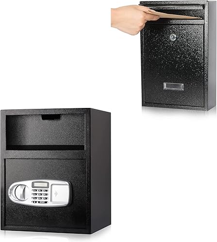 KYODOLED Caja de seguridad digital, caja fuerte electrónica de acero con teclado, caja de bloqueo con ranura, caja de bloqueo de metal con dos