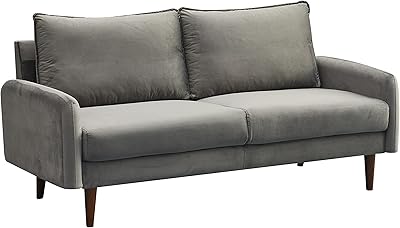 INSTORY Velvet Sofa Mid-Century Modern Couch with Wooden Legs for Living Room - Grey