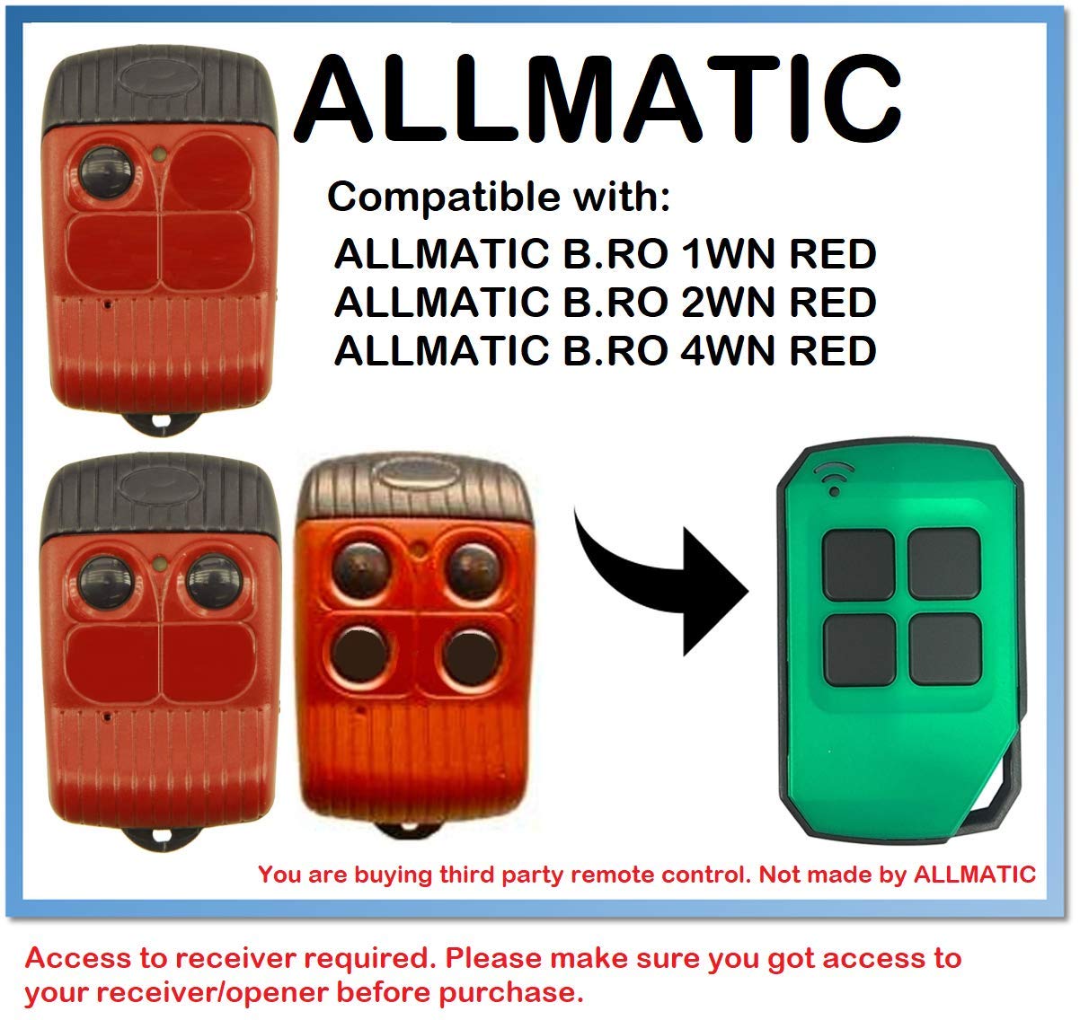 ALLMATIC B.RO WN RED BRO1WN, BRO 2WN, BRO4WN Compatible Remote Control
