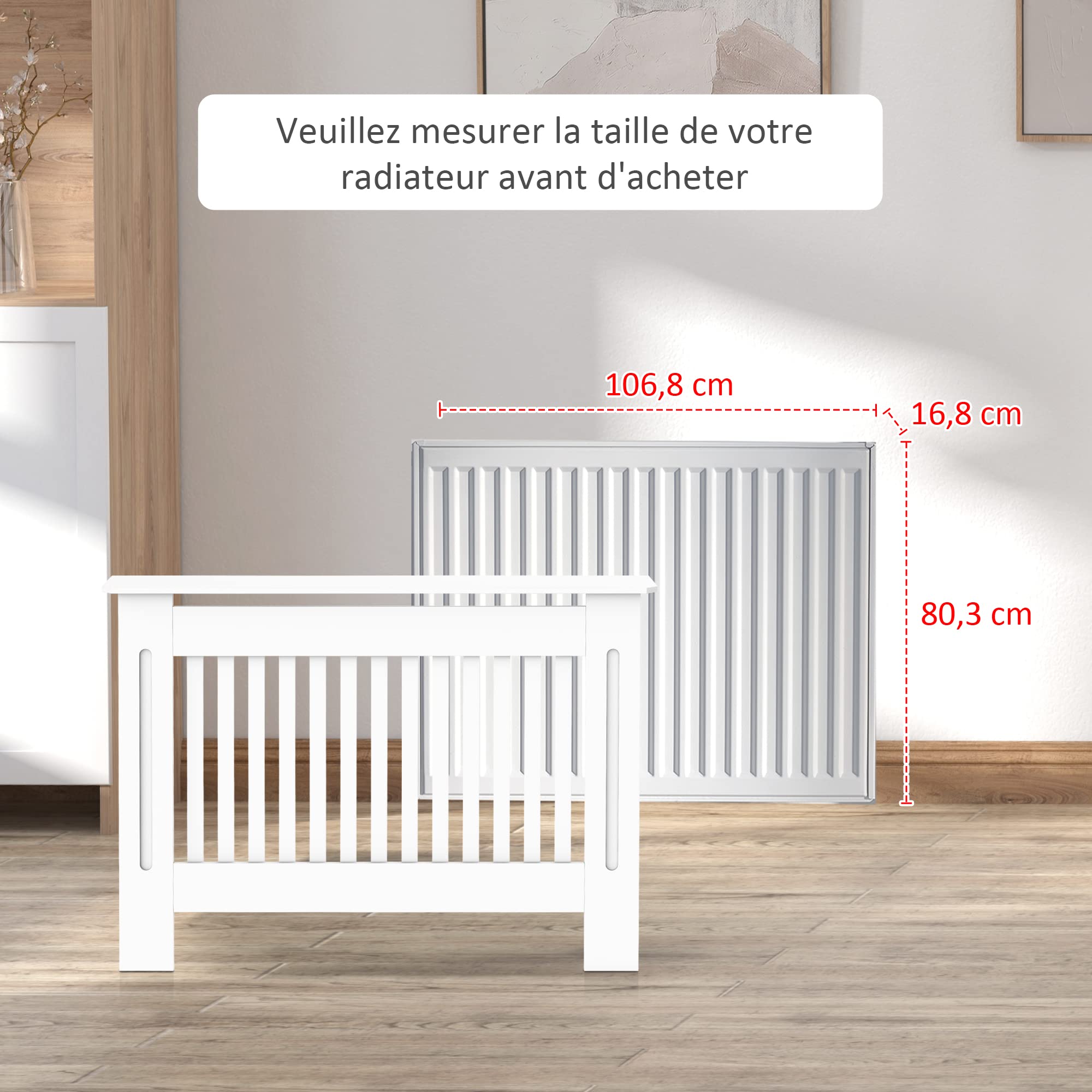 HOMCOM Cache-radiateur Design Couverture Panneau Cabinet 112L x 19l x 81H cm MDF Blanc