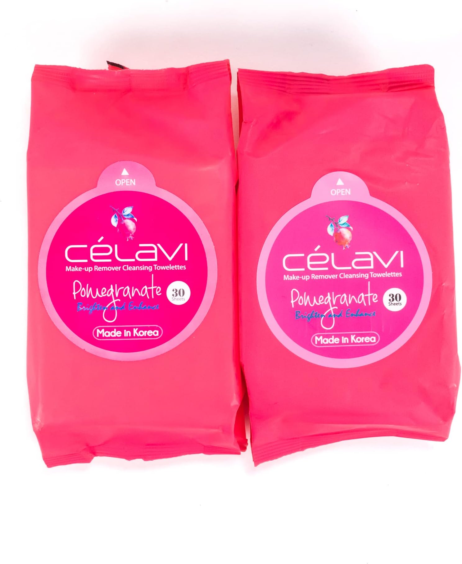 Celavi Cosmetics Makeup Remover Cleansing Wipes Removing Towelettes 2 Packs - 60 Sheets (Pomegranate)