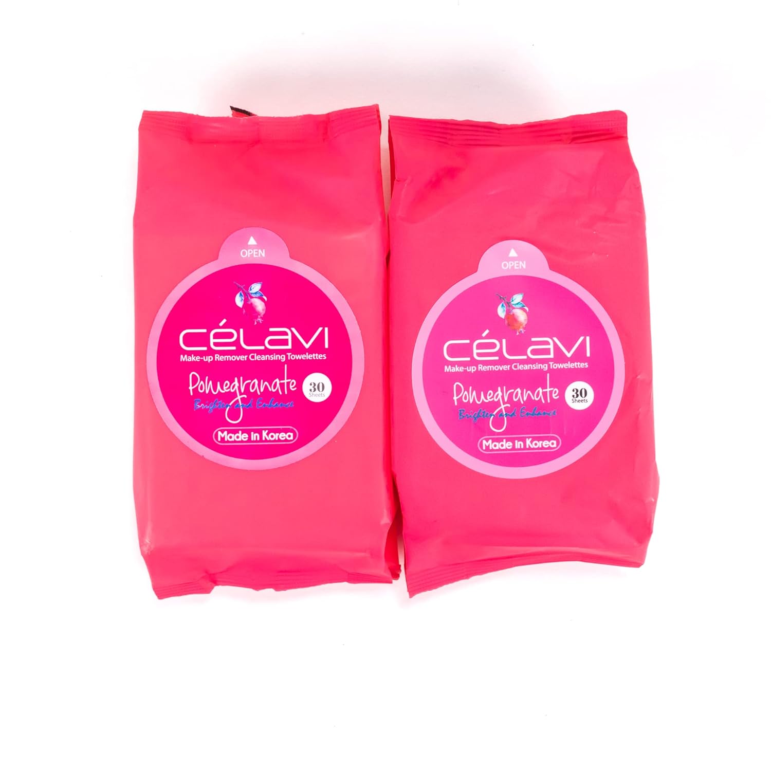 Celavi Makeup Remover Cleansing Wipes Removing Towelettes 2 Packs – 60 Sheets (Pomegranate)
