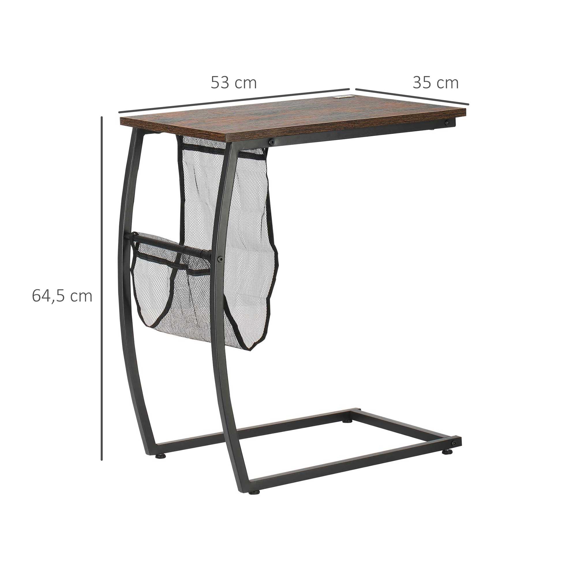 HOMCOM Mesa Auxiliar para Sofá y Cama Pequeña 53x35x64,5 cm Marrón Rústico