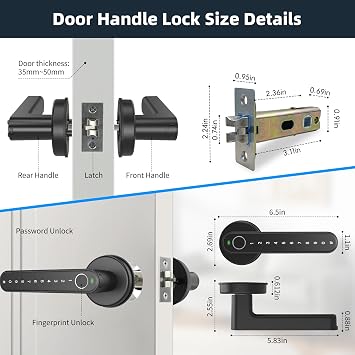 Fingerprint Smart Lock,Biometric Door Lock knob Handle with Mechanical Key*2,Digital Touch Front Door,Tuya Keyless Entry Door Lock for Home,Bedroom,Hotel,Office
