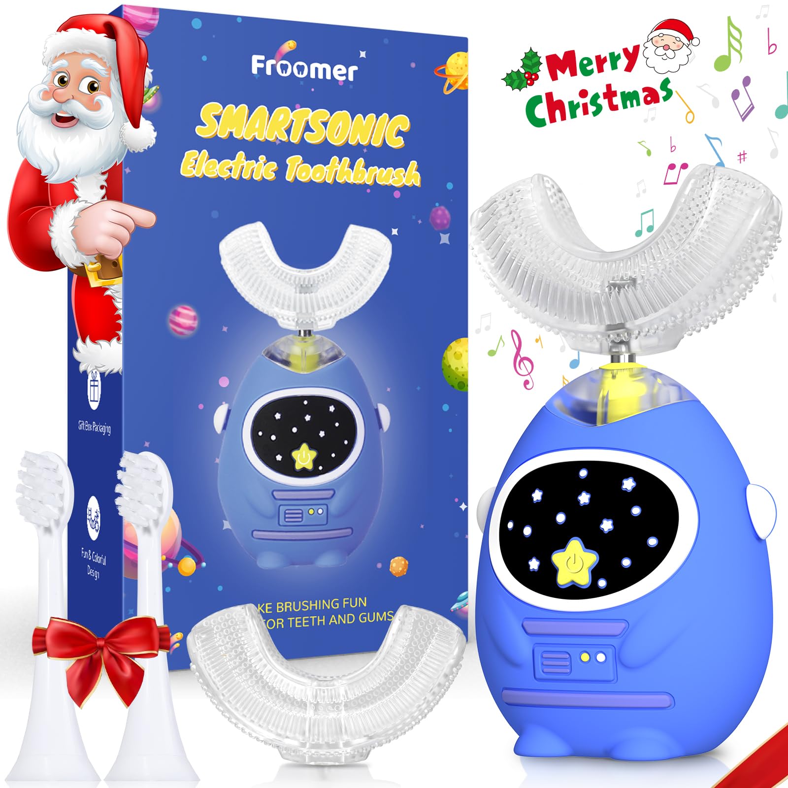 Kids U Shaped Electric Toothbrush, Sonic Toothbrush with IPX7 Waterproof, 3 Cleaning Modes, 360° Full Mouth Cleaning Toddler Automatic Toothbrushes,Smart Timer Toothbrushes for Children (2-6 Age)