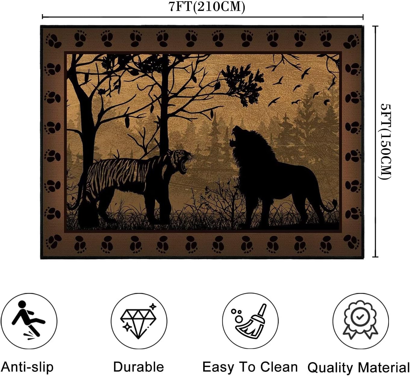 Cabin Rustic Area Rug 5x7,Tiger Country Wildlife,Vintage Area Carpets for Bedroom,Ultra-Thin Washable Throw Floor Rugs Indoor Non Slip Accent Floor Mats for Living Room,Dining Room,Laundry Room,Brown