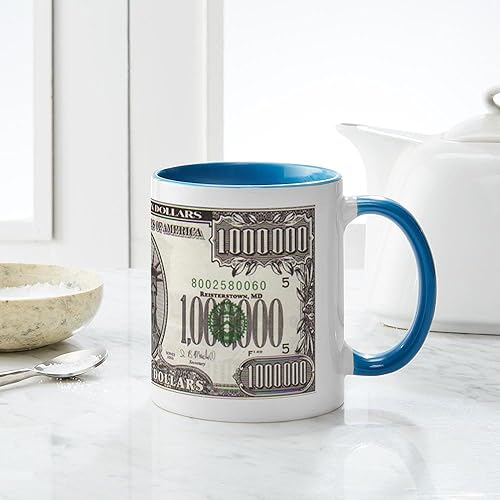 Vista 88 de CafePress Taza de café de cerámica Million Dollar (11 oz) Blanco - Taza del millón de dólares,Blanco - Taza de billetes de 100 dólares,Taza blanca