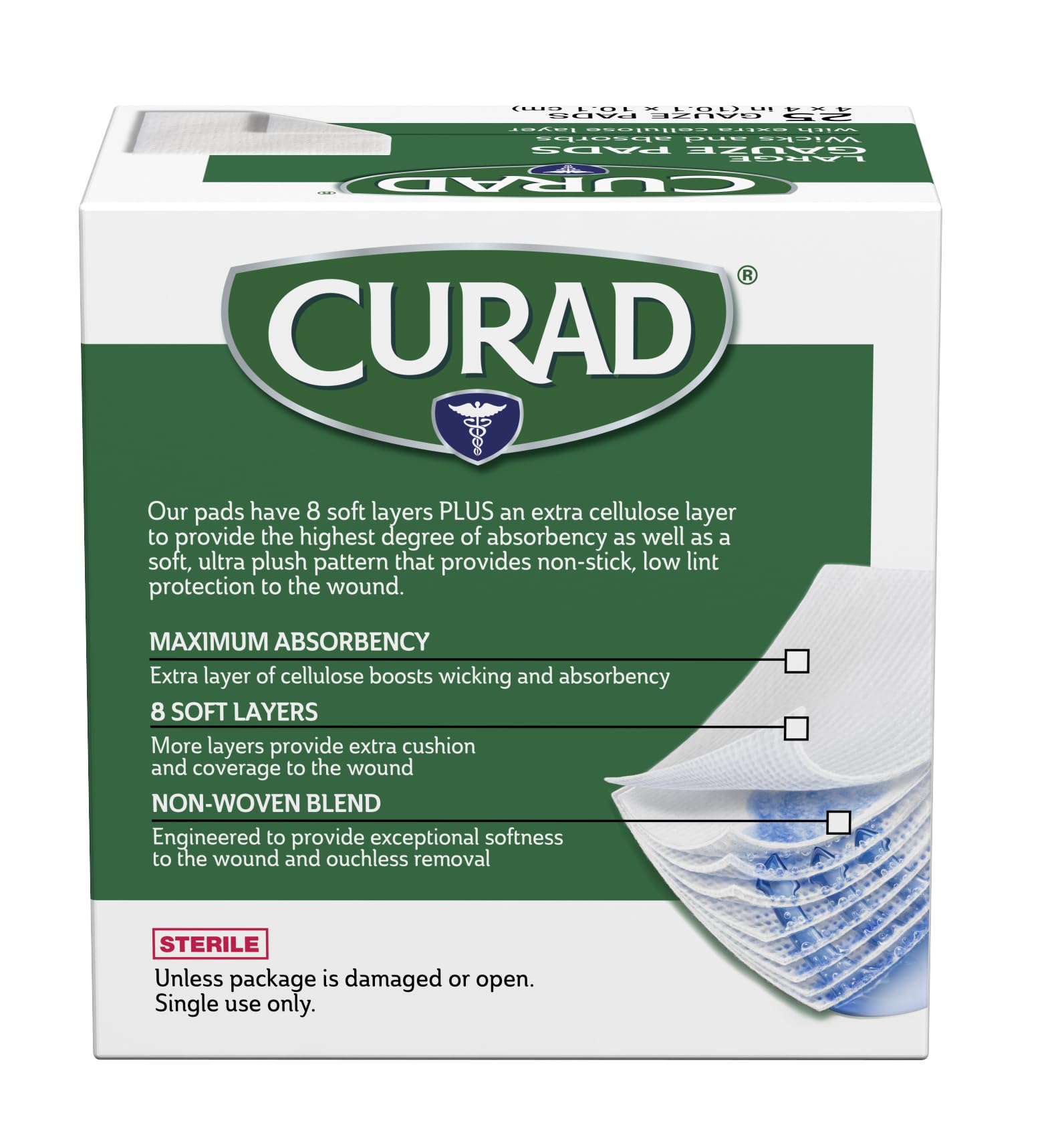 Curad Pro-Gauze Sterile Pads, 4" x, 4", 25 Count (Packaging May Vary) — Amazon image 4