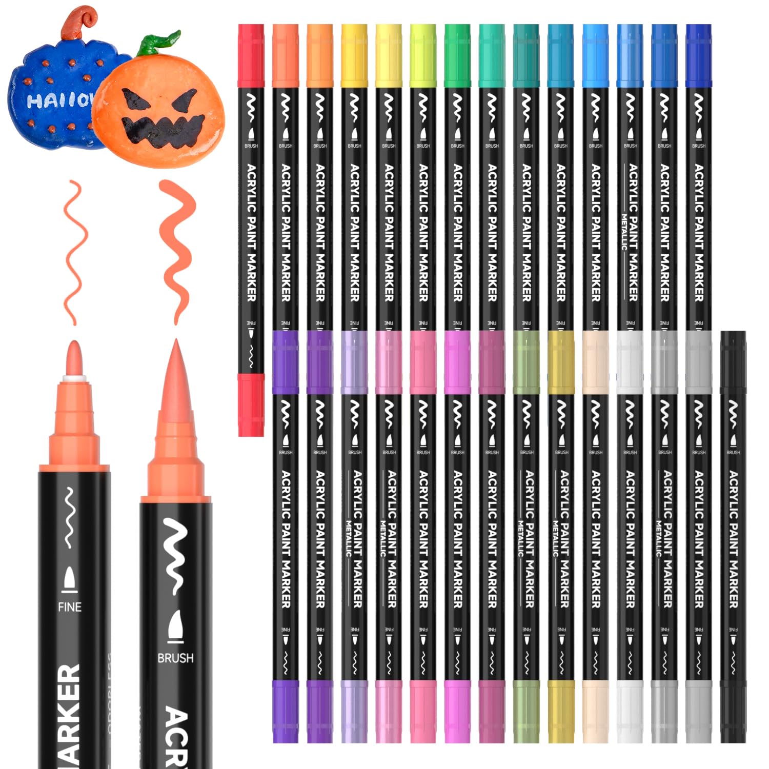 Shuttle Art 28 Colors Brush &amp; Fine Tip Acrylic Paint Markers