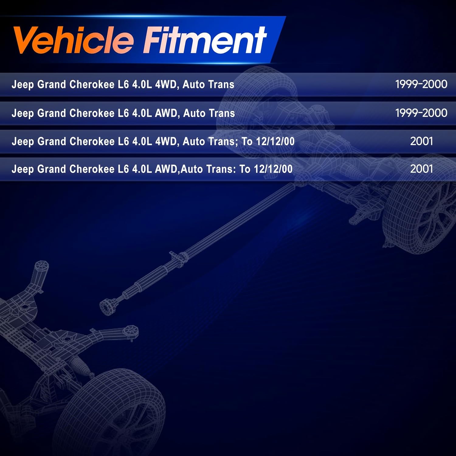 938-142 Front Drive Shaft Assembly Fit for Jeep Grand Cherokee 1999 2000 2001 [ Automatic Transmission] Complete Prop Shaft Driveshaft Replaces 52099497AC, 52099497