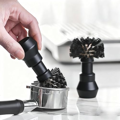 Miniatura 3 de Cepillo de limpieza portafiltro, herramienta profesional de limpieza de café espresso barista con mango negro de madera para máquina de café