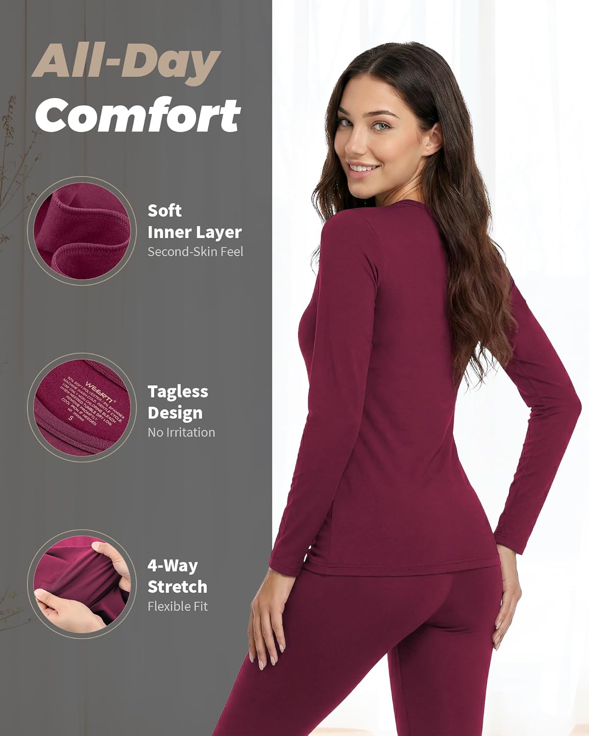 WEERTI Thermal Underwear for Women Long Johns with Fleece Lined Base Layer Women Cold Weather Top Bottom - Image 2