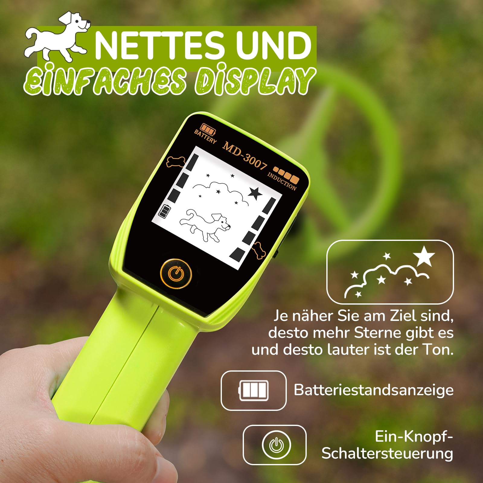 Metalldetektor Kinder, Smofrees Über USB Wiederaufladbarer Kleiner Kinder Metalldetektor, Verstellbarer 60-86cm Tragbarer metalldetektor mit lustigem LCD-Display für die Erkundung im Freien, Lichtgrün