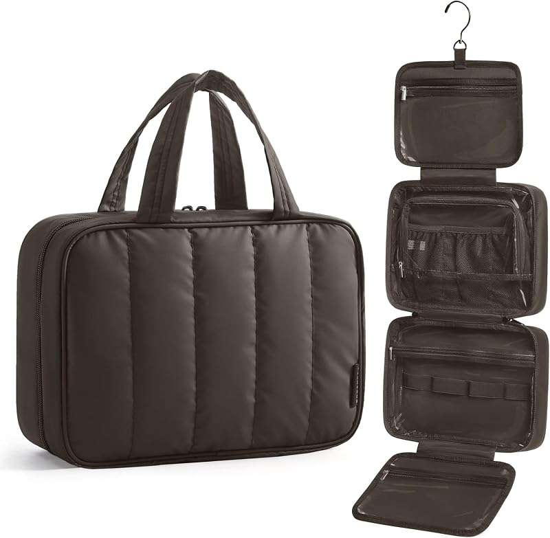 BAGSMART Necessaire de viagem suspensa com gancho, organizador para cosméticos, cinza carvão