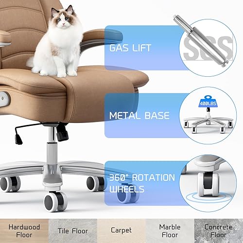 Miniatura 8 de GYI Silla de oficina grande y alta, asiento ancho de 400 libras, silla ergonómica de escritorio ejecutiva de cuero con brazos abatibles, color marrón