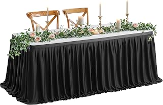 Wish Care 6ft Long Black Table Skirt for Rectangle Tables Decorations - Wrinkle Resistant Polyester Pleated Table Skirting Desk Skirts for Office Baby Shower Birthday Party Wedding Banquet