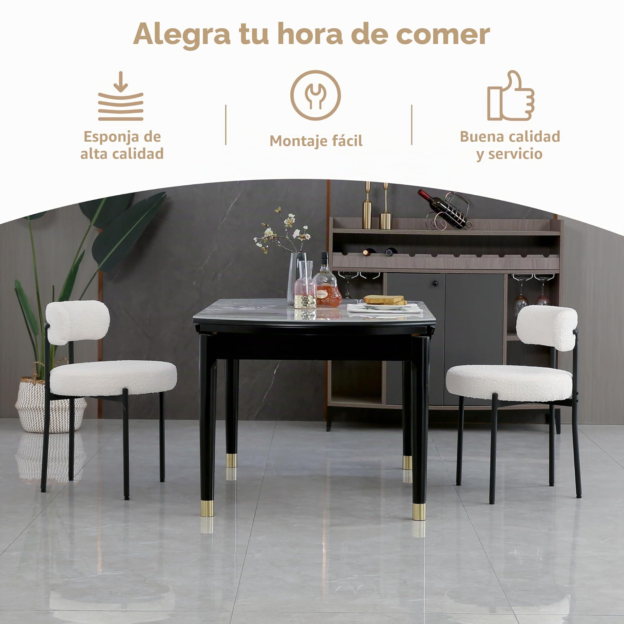 Pack de 6 Sillas de Comedor, Sillas de Cocina Modernas tapizadas para Sala de Estar, Sillas Estilo Nordico Aptas para Comedor, Cocina, Blanco