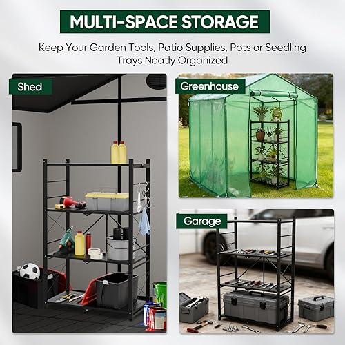 Miniatura 7 de COOS BAY Estante plegable para invernadero de 4 niveles, estante de almacenamiento de metal resistente, soporte compacto para plantas para