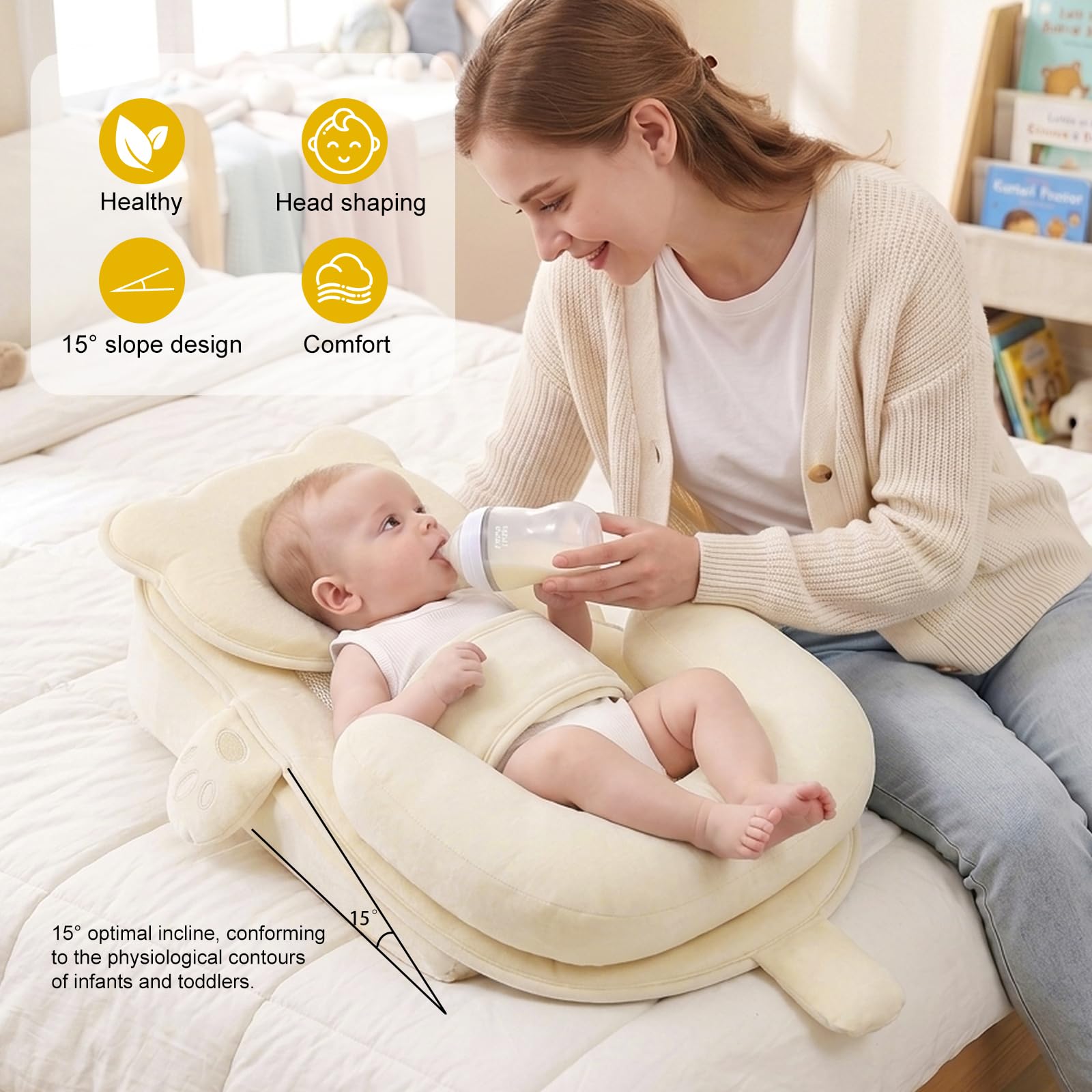OKYUK Almohada de apoyo para lactancia, almohada de lactancia para bebés con correa de seguridad ajustable, cojín ergonómico de alimentación posparto para madres, espuma viscoelástica suave, regalo de