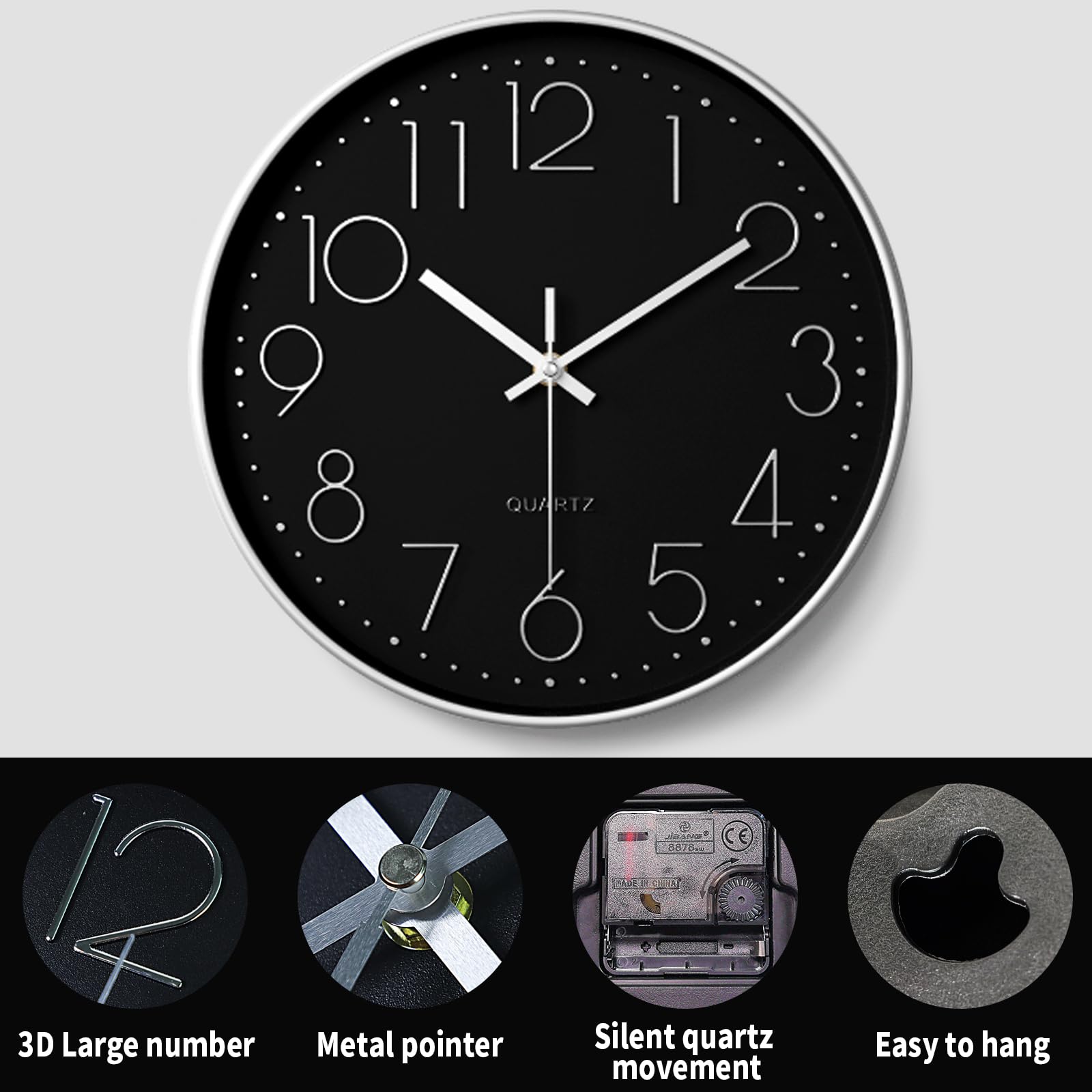 LiRiQi Horloge Murale Silencieuse 30 Cm - Chiffres Arabes Quartz Moderne Blanche - Salon Chambre Cuisine