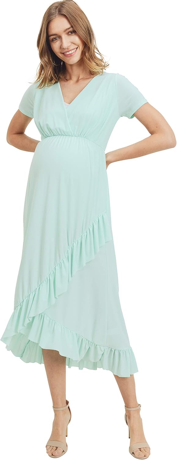 LaClef Women's Maternity Ruffle Midi Dress