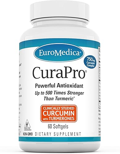 EuroMedica CuraPro - 750 mg 60 cápsulas blandas - Suplemento de curcumina de cúrcuma de alta potencia - Soporte clínico para hígado cerebro corazón