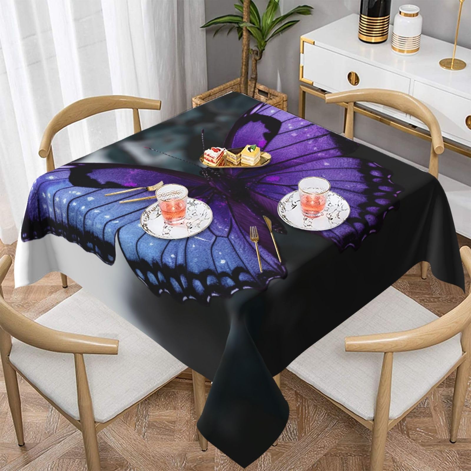 WPKJU Butterfly Art Printed Square Tablecloth 54x54 inch Water Resistant Table Cover Washable Rectangle Table Cloth for Dining Tables
