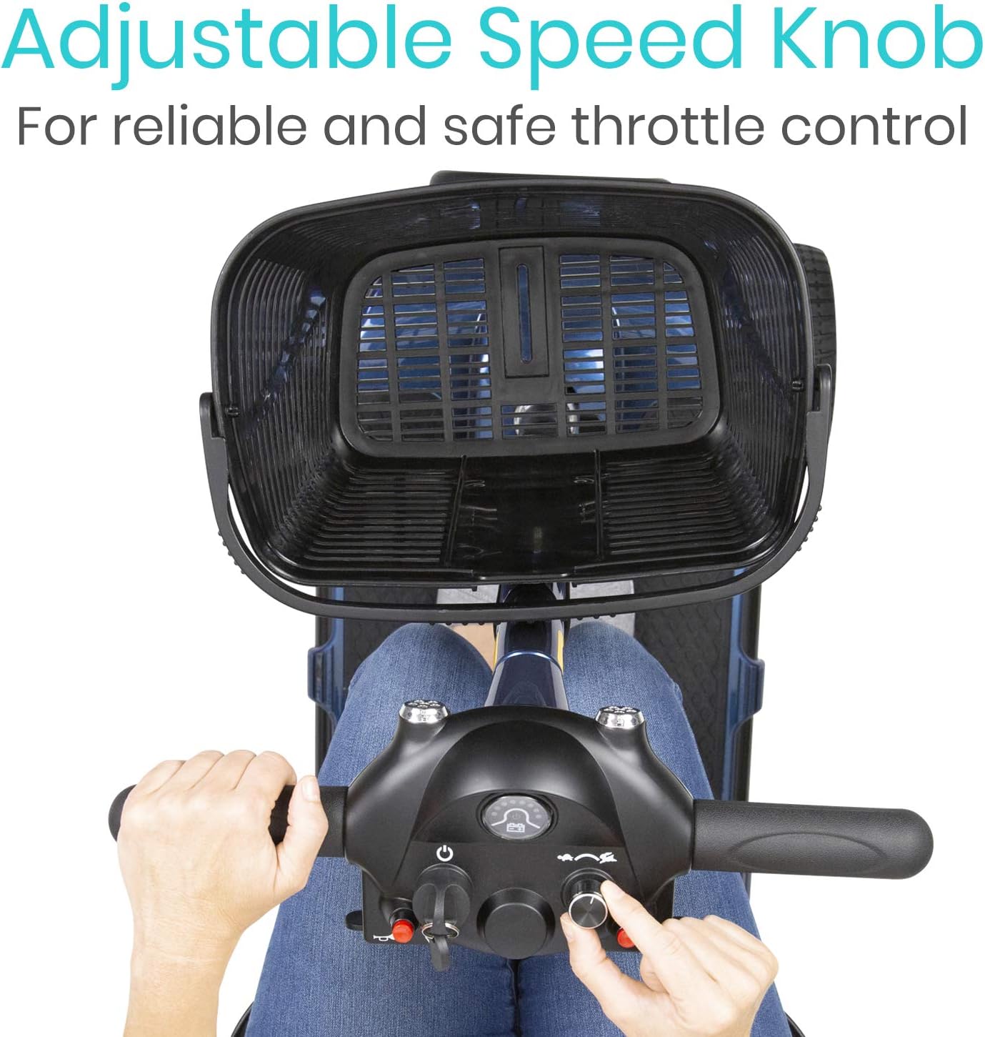 Vive 4 Wheel Mobility Scooter - Electric Powered Wheelchair Device - Compact Heavy Duty Mobile for Travel, Adults, Elderly - Long Range Power Extended Battery with Charger and Basket Included : Health & Household