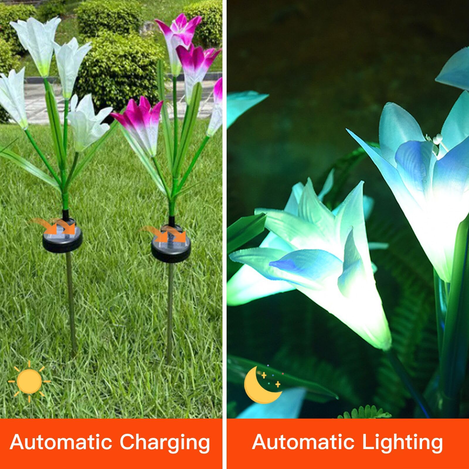 4 luci solari da giardino a energia solare, 7 colori che cambiano fiori di giglio luci da giardino decorative di Natale per patio cortile Pathwa (2 pezzi