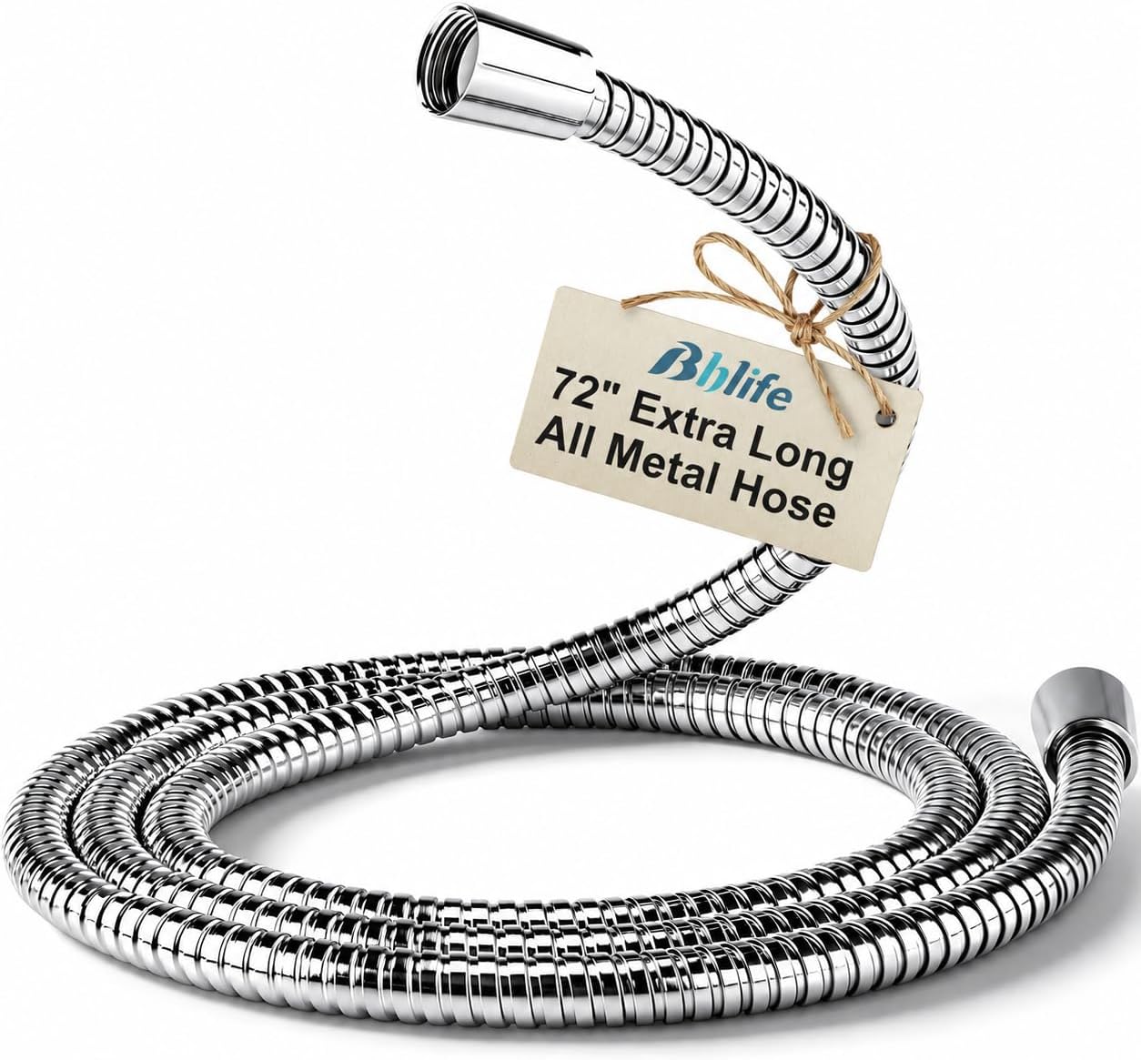 BBLIFE 72 Inch Shower Hose for Handheld Shower Head, 304 Stainless Steel | Extra Long Flexible Metal Hose Replacement with Brass Connectors, 360° Anti-Kink Swivel, G1/2 Universal Fit, Chrome