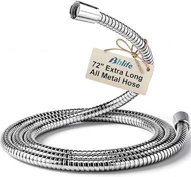 BBLIFE 72 Inch Shower Hose for Handheld Shower Head, 304 Stainless Steel | Extra Long Flexible Metal Hose Replacement with Brass Connectors, 360 Anti-Kink Swivel, G1/2 Universal Fit, Chrome