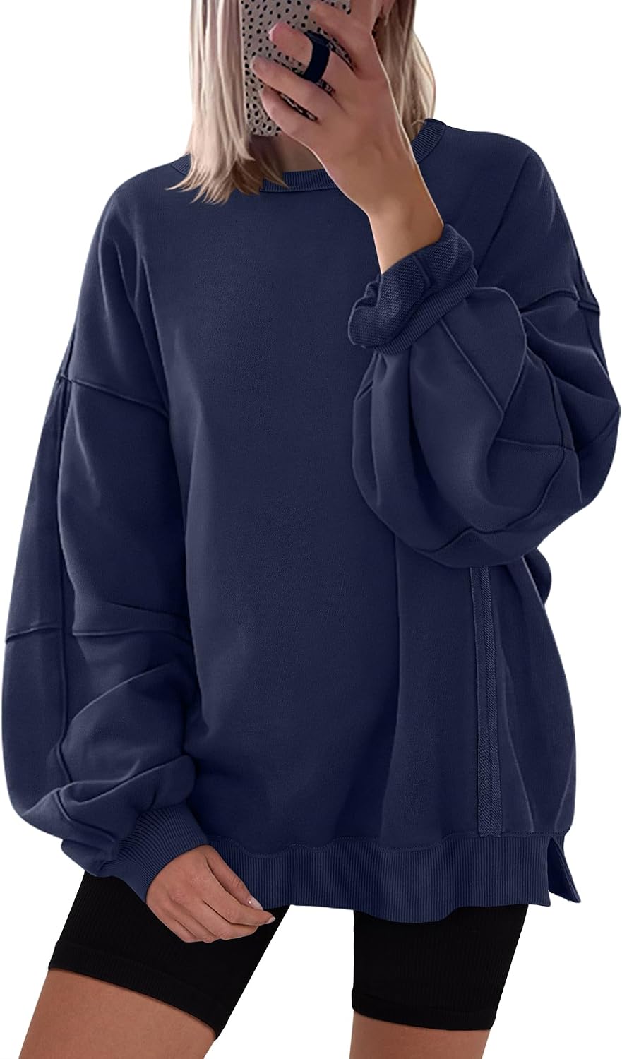 ANRABESS Women Oversized Long Sleeve Sweatshirts Crewneck Side Slit Loose Teen Girl Pullover Top 2026 Fall Y2K Trendy Outfits
