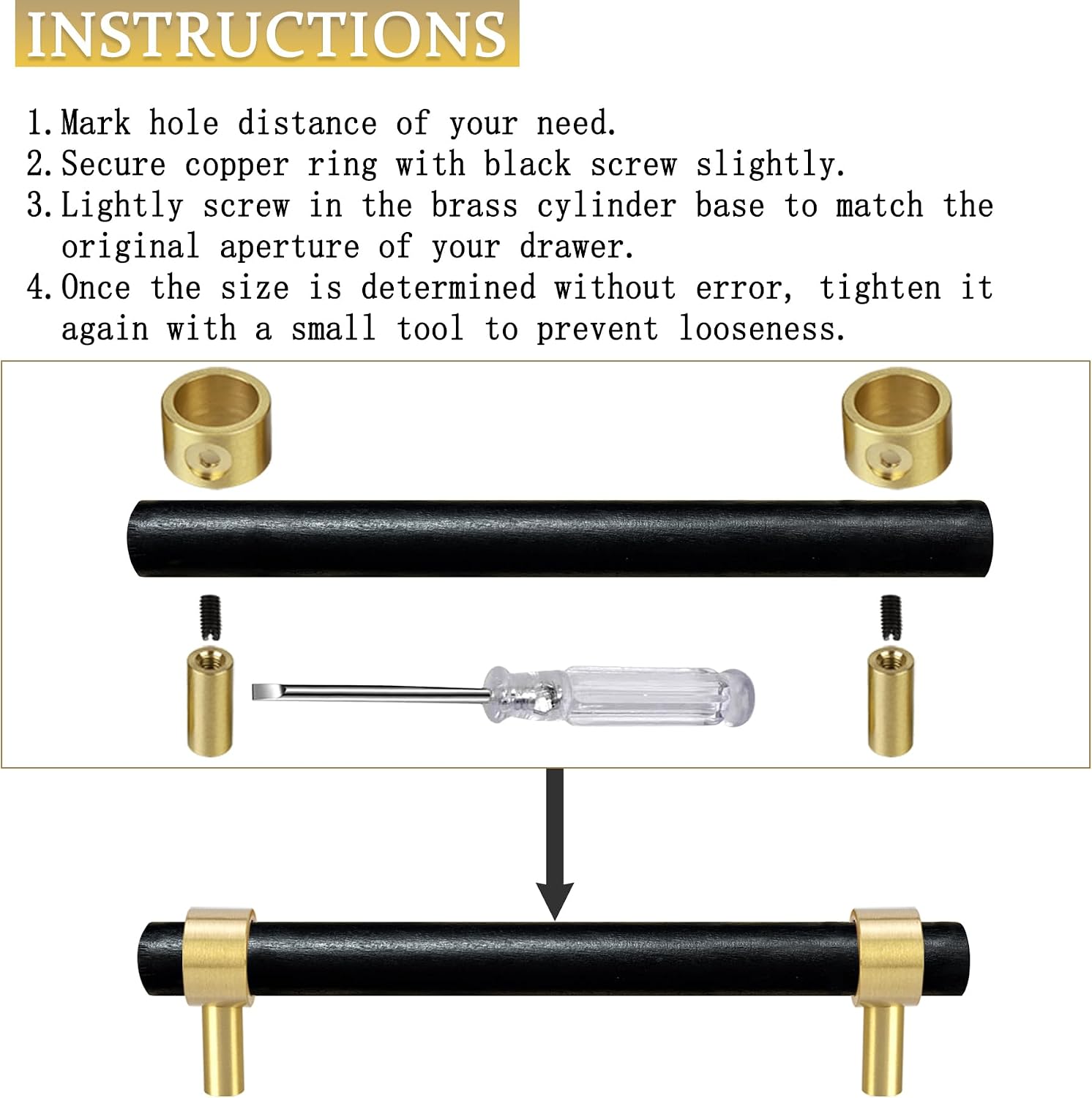 Wood and Brass Dresser Handles Adjustable Black Double Hole 4Set Center to Center Euro Scandi-Modern Kitchen Cabinet Pull, Unfinished DIY Wood and Metal Drawer Knob 2~5 Inch