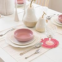 Vista 5 de Whaline Juego de 4 posavasos de macramé bohemios, hechos a mano, rojo, rosa, blanco, para bebidas, tapete bohemio con borla para tipos de tazas