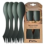 Light My Fire Spork Original 4-Pack 3-in-1 Camping Spoon Fork Knife Combo Reusable Travel & Camping Utensils Lunch Spork Outdoor Backpacking Hiking Picnic Utensil BPA Free, SageGreen