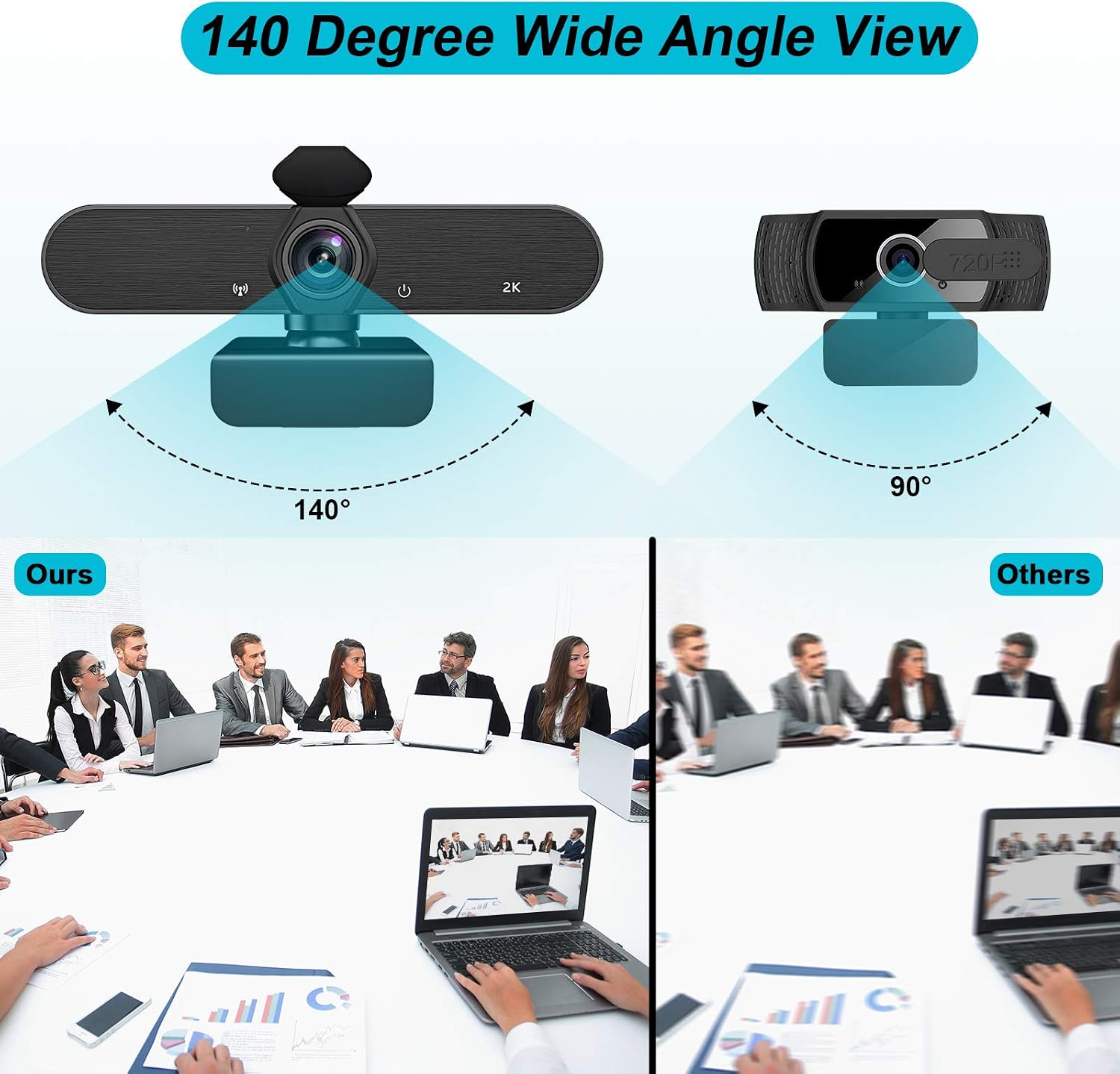 Webcam with Microphone,Full HD 1080P USB Webcam Autofocus 30fps Plug and Play 140 Degree Wide Angle with Privacy Cover and Tripod for Desktop Laptop Computer Compatible with Live Streaming/Call/Zoom