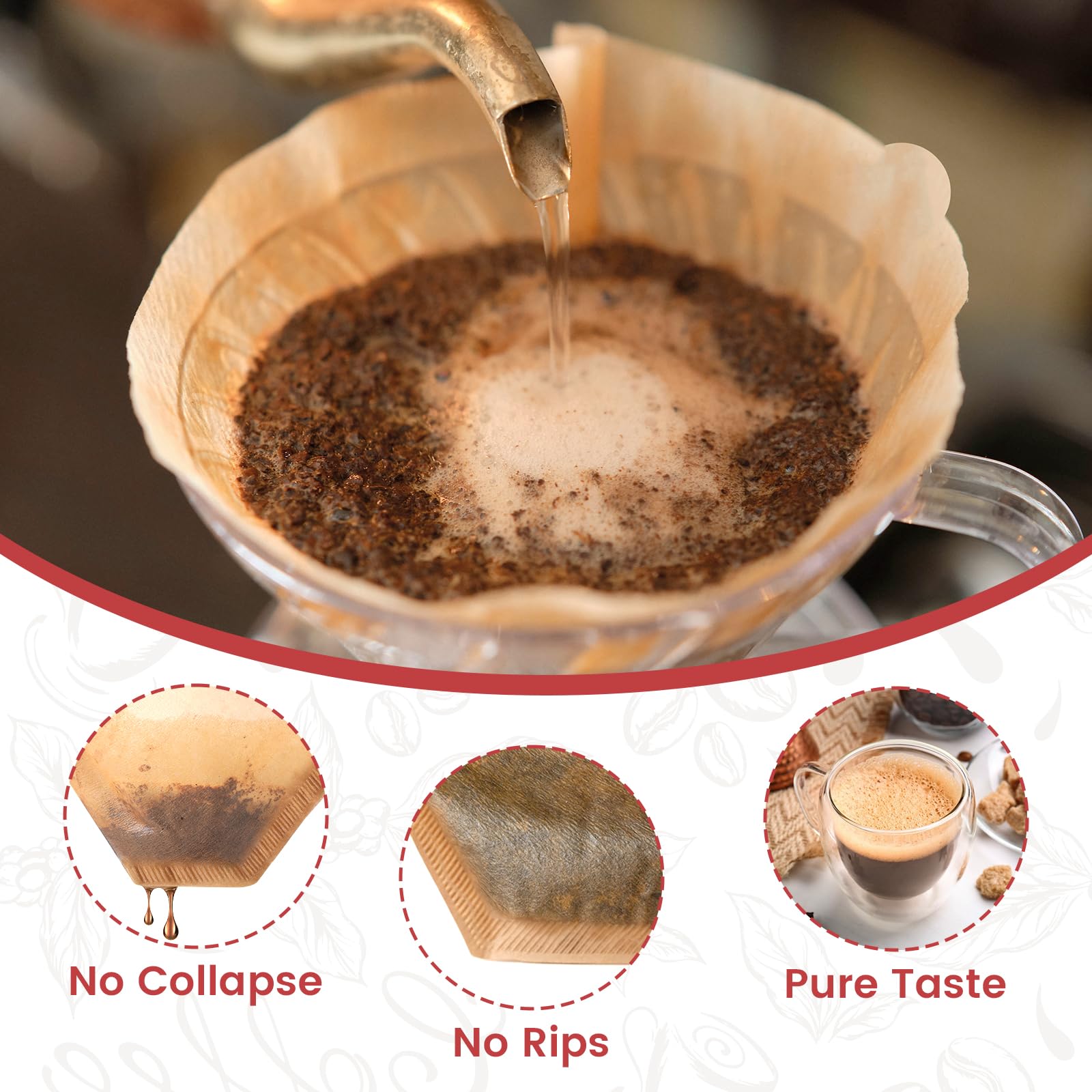 200 Stück #4 Kegel-Kaffeefilter, Einwegfilter, ungebleichte natürliche Papierfilter für 8–12 Tassen, Drip & Pour Over Kaffeemaschinen, kompatibel mit Ninja & Cuisinart Kaffeemaschinen