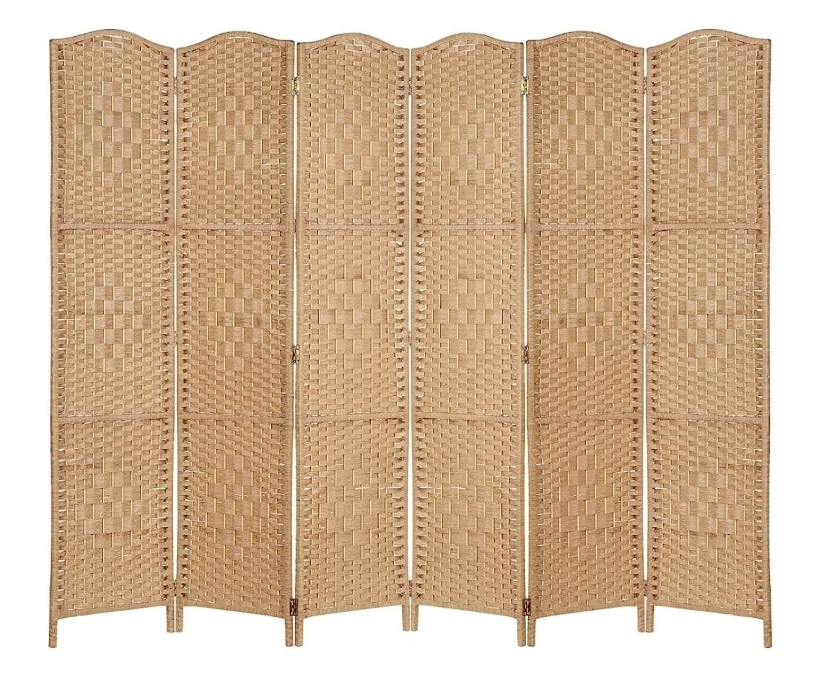 Folding Paravent 6 Panel Divider Screen, Freestanding Partition Wall Panel Privacy Furniture for Living Room, Bedroom and Office (Natural)