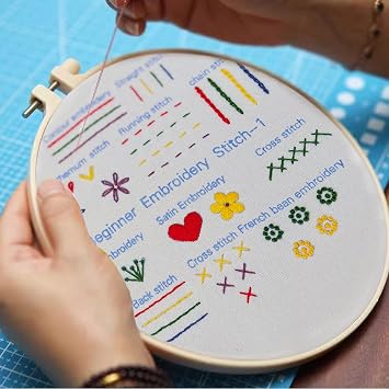 3Pcs 8 Inch Plastic Embroidery Hoops with Sewing Scissors, Seam Ripper,Needle Threader, Round Cross Stitch Hoops with Adjustable Screw, Lightweight & Durable Craft Hoops.