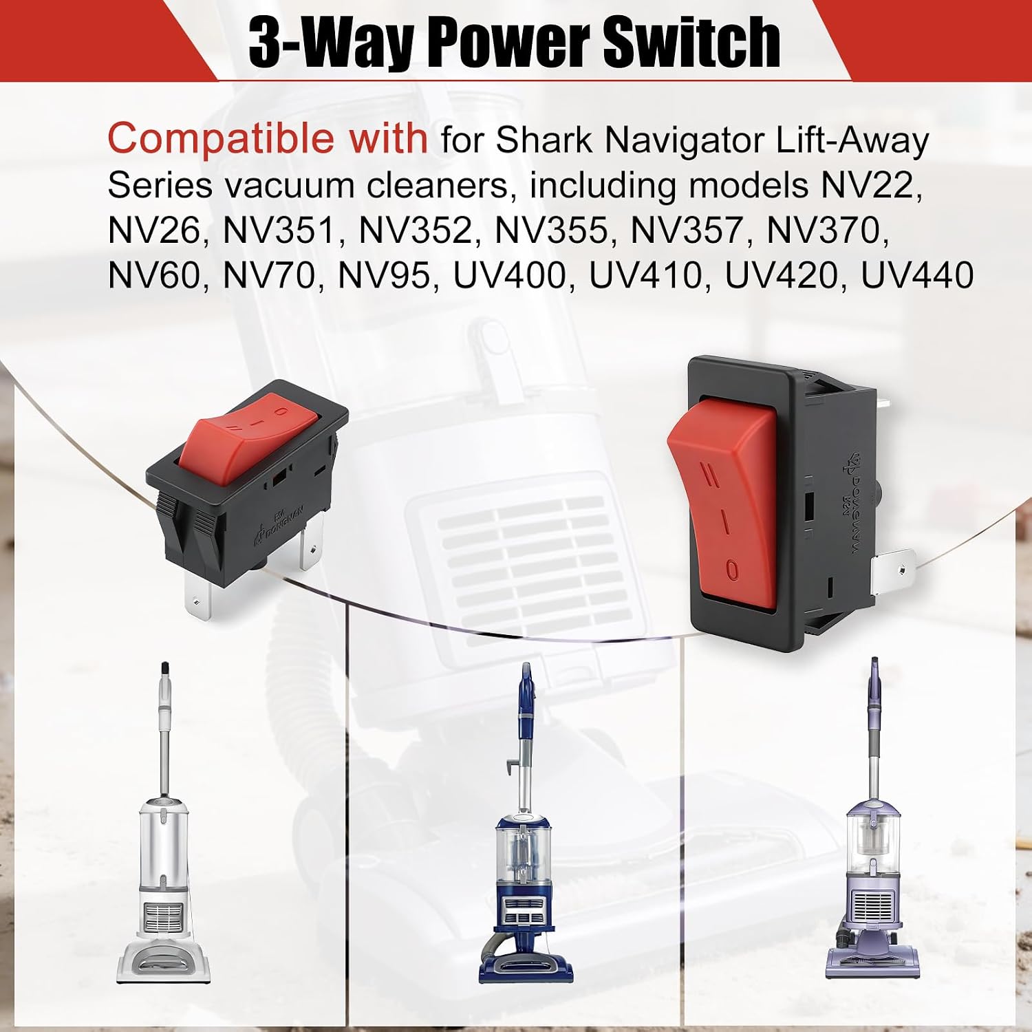 4Pcs 3 Way Power Switch Replacement Parts for Shark Navigator Lift Away Vacuum Cleaners NV22 NV26 NV351 NV352 NV355 NV357 NV370 NV60 NV70 NV95 UV400 UV410 UV420 UV440