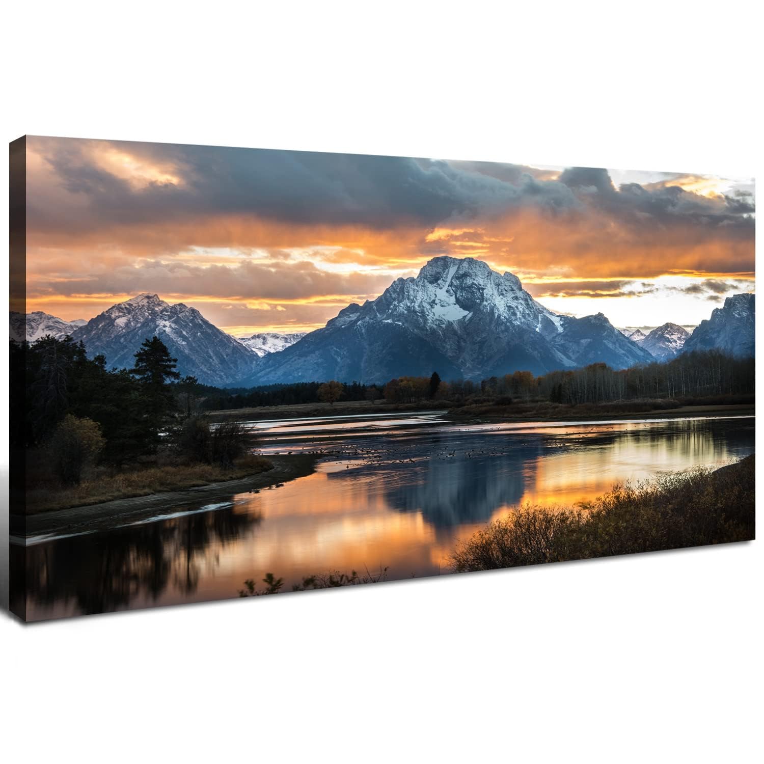Aefouu No Frame Sunset Mountain Wall Art For Living Room Nature Grand Teton Landscape Canvas Wall Decor Office Home Painting Artwork(30X60cm/12X24in/Frameless)