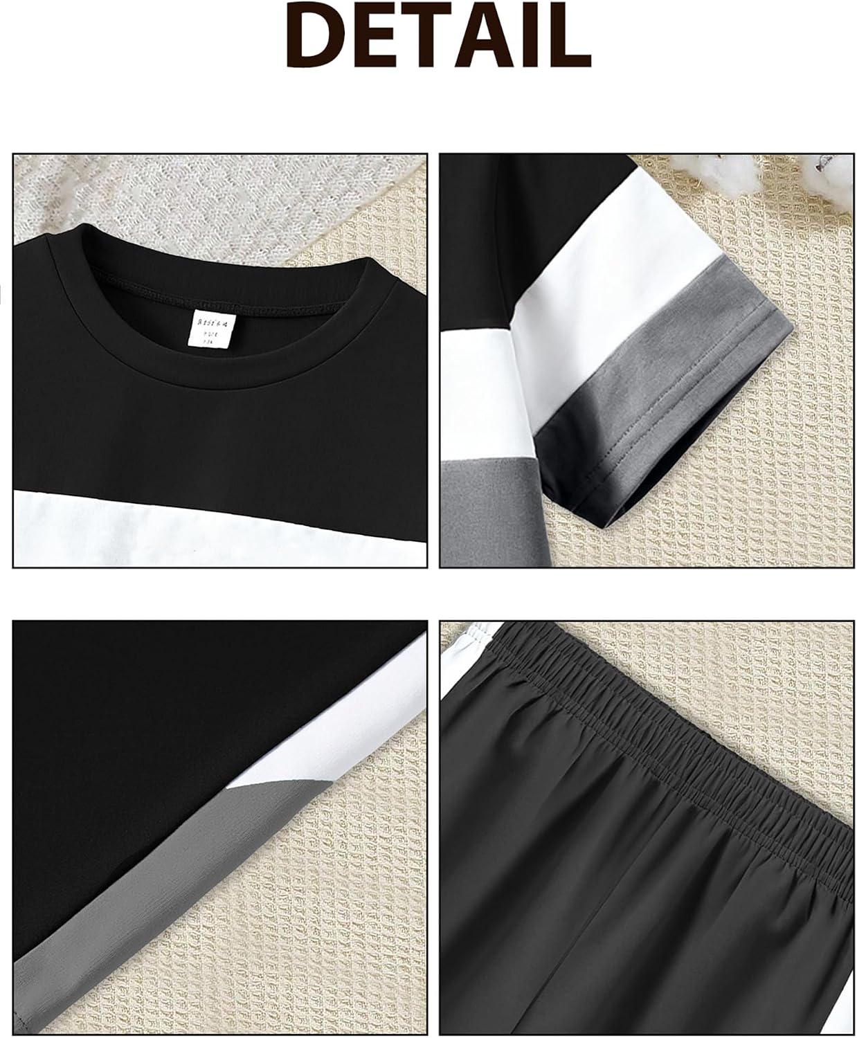 Boys Clothes Boys' 2-Piece Summer Outfit Color Block T-Shirt and Shorts Set 6-16 Years