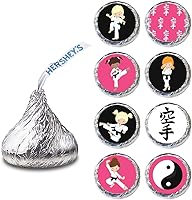 Vista 3 de Karate Girl Labels for Hershey Kisses Chocolates by Adore By Nat - Martial Candy Sticker Party Favor - Set of 240